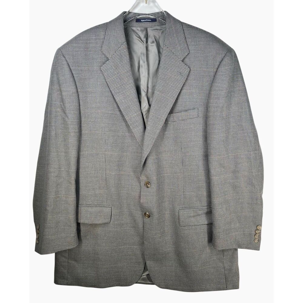 Vintage Ralph Lauren Chaps Wool Silk Blazer 46L Houndstooth Made in Canada